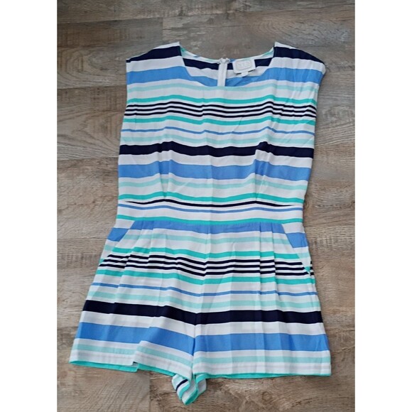 Sail to Sable‎ Blue Silk Charm Striped Women Romper Zip Close M - Picture 2 of 9